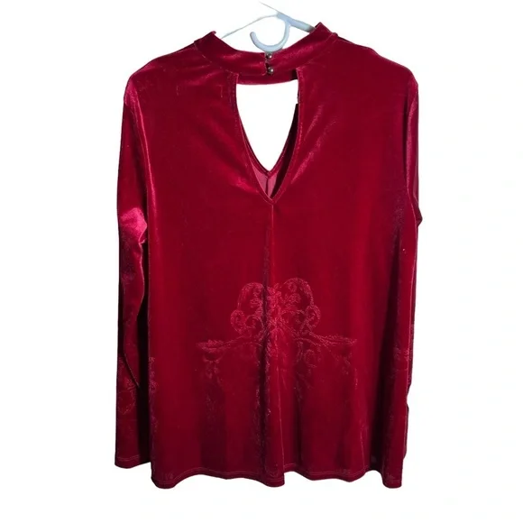 Fever Red Velour Keyhole Cut Out Tunic, Large - Picture 2 of 8